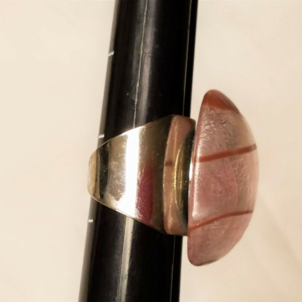 Antica Murrina Tone sz 7.5 Glass Gem Stone Ring Boho Gypsy Peach Pink Oval - Picture 6 of 8